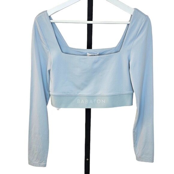 Aritzia Tops - Aritzia Babaton Contour Logo Band Square Neck  Long Sleeve Top Size Medium Blue